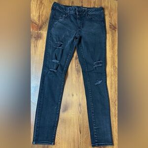 American Eagle Outfitters Black Distressed Jeggings Skinny Jeans Size 8